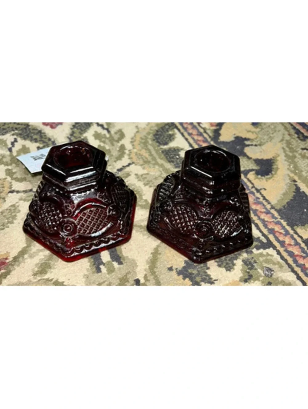 Vintage Ruby Avon candlestick holders